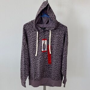 Buffalo David Bitton Ladies Gray/Purple Iris Leopard Print Hoodie, Medium, NWT